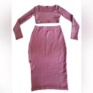 SHEIN Petite Square Neck Crop Tee & Split Skirt 2 Piece Set Size XS